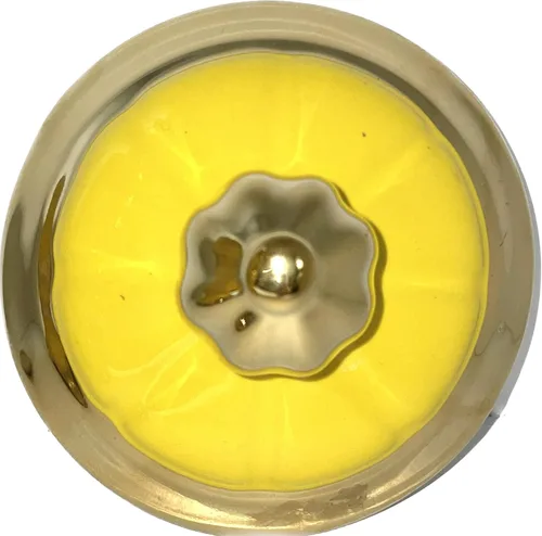 Miniatura 4 de Sopera de porcelana para Ochun amarilla con acentos dorados en forma de trofeo con capacidad de 4 litros