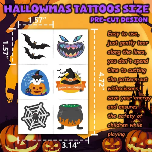 Miniatura 5 de 180 tatuajes de Halloween para niños, tatuajes temporales que brillan en la oscuridad para decoraciones de fiesta de Halloween, tatuajes temporales