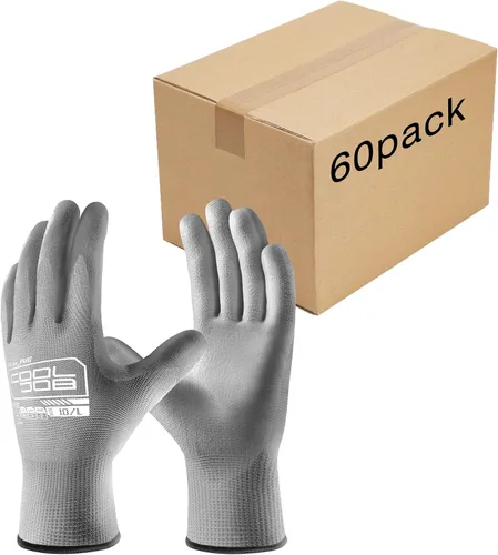 Miniatura 14 de COOLJOB Paquete de 12/60 pares de guantes de trabajo de seguridad a granel con revestimiento de poliuretano de agarre, guantes de punto sin costuras