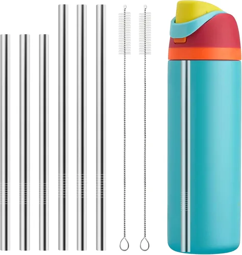 6 popotes de metal de repuesto compatibles con Owala FreeSip de 24 onzas, 32 onzas y 40 onzas, popotes de acero inoxidable para accesorios Owala con