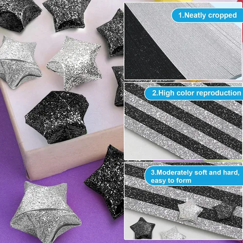 Miniatura 2 de FoDau770 Tiras de papel de estrella con purpurina, 360 hojas de papel de estrella de origami para manualidades, regalo, proyecto de bricolaje, serie