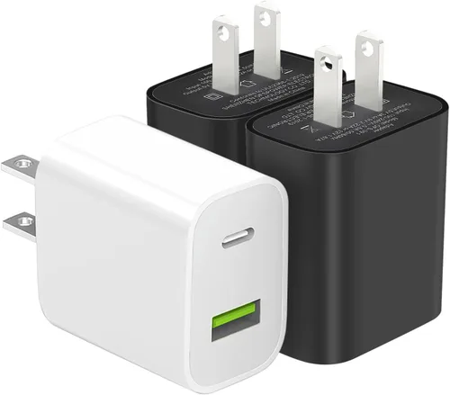 Paquete de 3 bloques de cargador USB C, cargador de pared tipo C de doble puerto de carga rápida, adaptador de corriente de 20 W, cubo para iPhone