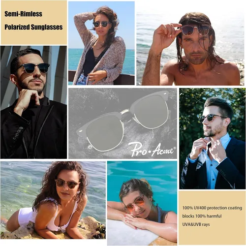 Miniatura 2 de Pro Acme Gafas de sol polarizadas semi sin montura con protección UV 400 para mujeres y hombres