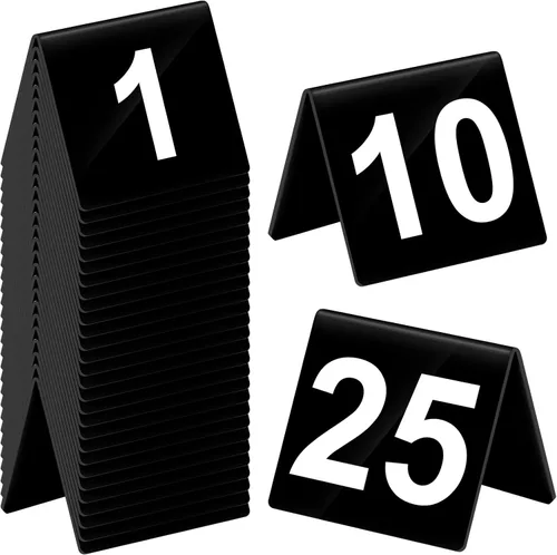 Miniatura 8 de Tuanse Números de mesa del 1 al 25 de acrílico de doble cara numerada, tiendas de campaña de plástico para restaurantes, números de boda, tarjetas