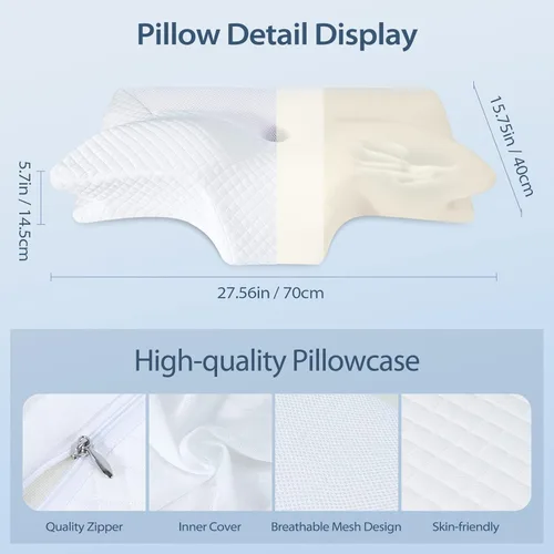 Miniatura 5 de HOMCA Almohada cervical de espuma viscoelástica con contorno para el alivio del dolor, almohada ortopédica para el cuello para quienes duermen