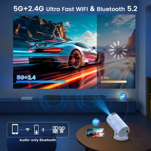 Miniatura 5 de Mini proyector con WiFi y Bluetooth, aplicaciones integradas, proyector portátil giratorio de 210°, proyector de película de soporte de 1080P