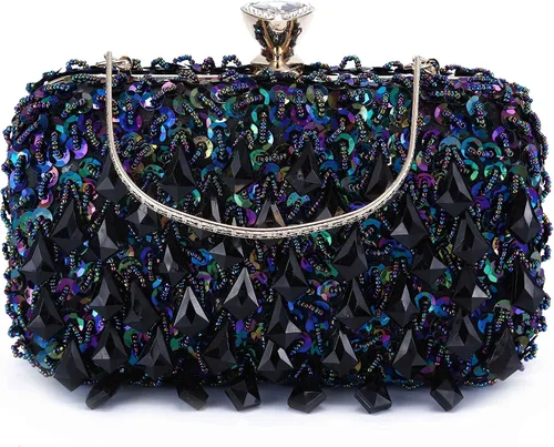 UBORSE Bolso de noche con lentejuelas brillantes de diamantes de imitación para mujer, estilo vintage, con cuentas de cristal, para cóctel, fiesta