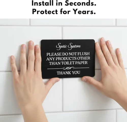 Miniatura 8 de Señal de inodoro con texto en inglés «Do Not Flush System» (acrílico negro de 5 x 3.5 pulgadas) – Letrero de «Do Not Flush Anything Except Toilet
