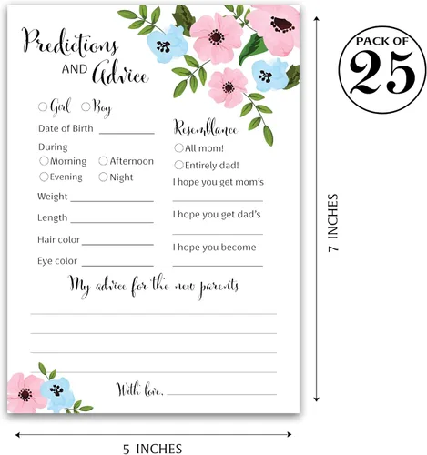 Miniatura 2 de GENDER REVEAL Tarjetas de predicción y consejos – Paquete de 25 – Juegos de baby shower azules o rosas, nuevos padres, mamá y papá futuros, mensaje
