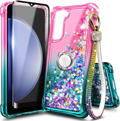 Miniatura 20 de Funda compatible con Samsung Galaxy S24-FE Aqua/Purple Funda líquida flotante con purpurina linda con protector de pantalla de vidrio templado