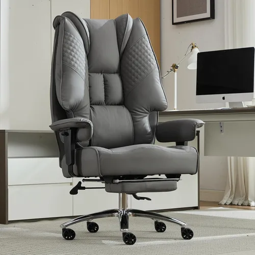 Miniatura 18 de EXCEBET Silla de oficina grande y alta con reposapiés, silla de oficina ejecutiva de piel sintética con respaldo alto, 400 libras, sillas Blanco