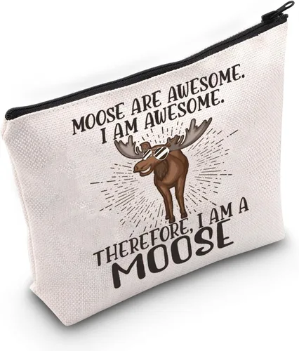 Miniatura 8 de LEVLO Bolsa de maquillaje cosmético de alce - Bolsa con cremallera para fanáticos de alce, Bolso con texto "I Am a Moose