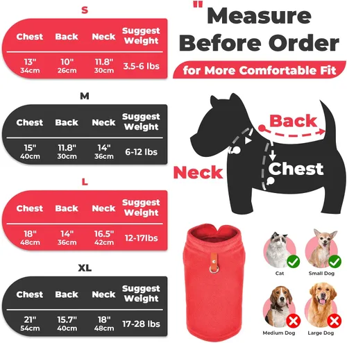 Miniatura 2 de PETCARE Suéter para Perro Pequeño Chaleco de Vellón para Gato Chaqueta Suave para Perro con Anilla en O para Correa Abrigo Cálido de Invierno