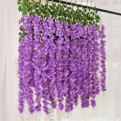 Miniatura 4 de Paquete de 12 guirnaldas de flores colgantes de glicina morada, enredaderas de flores artificiales de 3.77 pies, glicinia falsa, guirnalda colgante