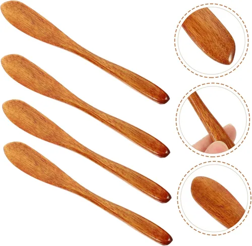 Miniatura 4 de Housoutil Juego de 4 cuchillos de mantequilla de madera, esparcidor de cuchillos de mantequilla de madera, esparcidores de mantequilla, cuchillo
