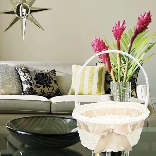 Miniatura 4 de Cesta de mimbre con asa, cesta de flores de ratán, huevos de Pascua, cesta de dulces para decoración