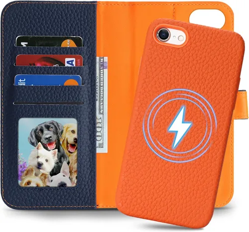 Miniatura 11 de Funda desmontable de piel auténtica para iPhone 13/14, funda magnética 2 en 1 extraíble, soporte de carga MagSafe, función de soporte para tarjetas