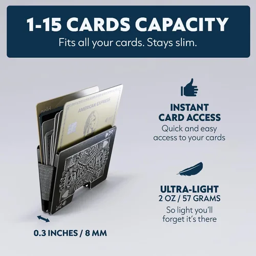 Miniatura 3 de Cartera de aluminio grabada para hombre, clip delgado para dinero y tarjetero con acabado grabado. Bloqueo RFID mejorado, carteras compactas, únicas