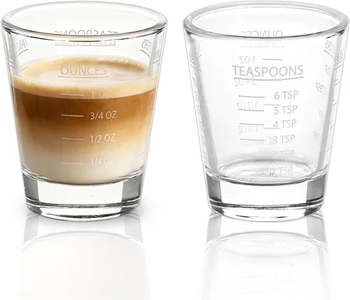 BCnmviku -Vasos corto, taza medidora, taza de espresso, Líquido, vidrio pesado, vaso de vino 2 juegos de 26, para medición gradual 1 onza, 6 Blanco
