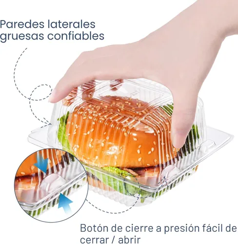 Miniatura 3 de Paquete de 100 Contenedores de Alimentos Tipo Almeja Transparentes, Contenedores Desechables de Plástico con Bisagra para Llevar con Tapas