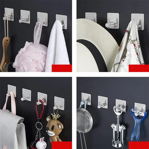 Miniatura 2 de 3M Ganchos adhesivos de pared – Paquete de 2 ganchos de acero inoxidable SUS304 Ganchos de pared cepillados resistentes para toallas, llaves