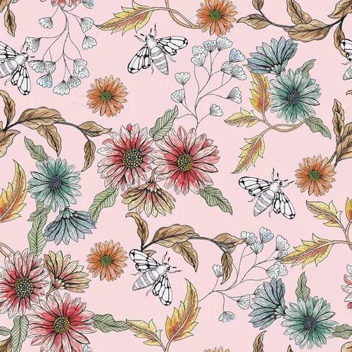 VEELIKE Buzzing Bees Daisy - Papel tapiz floral de margaritas removible para dormitorio, habitación de niñas, guardería, 17.7 x 118 pulgadas, papel