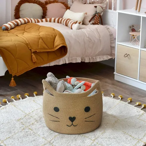 Miniatura 5 de Cesta pequeña de almacenamiento, cesta de juguetes para mascotas negra y linda para gatos, perros, cesta de cuerda decorativa para organizar, cesta