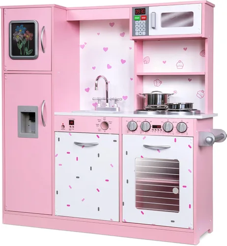 Miniatura 12 de Lil' Jumbl Set de Cocina Infantil, Cocina de Madera de Juguete, Heladera con Hielo Operada a Batería y Microondas con Sonido Realista, Incluye Ollas