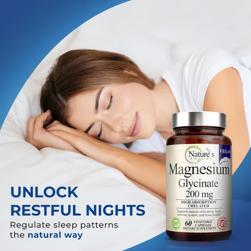 Miniatura 7 de Nature's Potent Glicinato de magnesio 200 mg Magnesio quelado de alta absorción Apoyo para dormir, calma y calambres musculares Suplemento