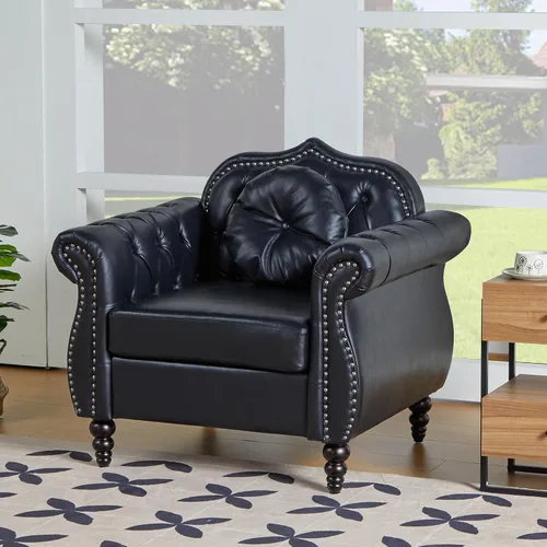 Miniatura 20 de AVZEAR 82" Sofá de tres plazas de cuero, sofá Chesterfield, sofá tapizado en PU de estilo moderno de mediados de siglo, sofá de sala de estar