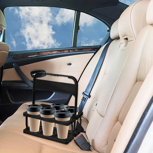 Miniatura 5 de Portavasos portátil de plástico, portavasos plegable con asa, portador de bebidas de 6 agujeros plegable, ideal para conductores de automóvil Eats