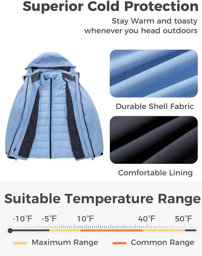 Miniatura 3 de Wantdo Abrigos de invierno 3 en 1 para mujer, chaqueta de esquí impermeable con capucha, chaqueta de snowboard