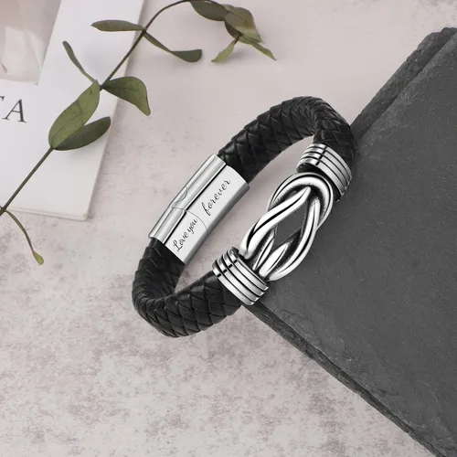 Miniatura 4 de Regalo para hombres, pulsera de cuero trenzado negro con infinito para hombres, papá, marido, novio, hijo, nieto, hermano, sobrino, tío