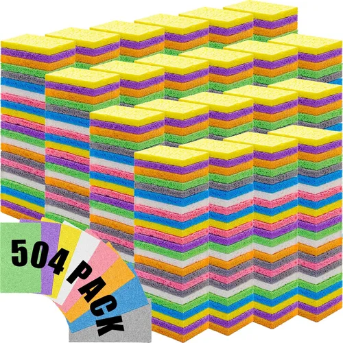 Miniatura 9 de Zhengmy 48 esponjas a granel, esponjas comprimidas de cocina, esponja natural para platos, limpieza de pulpa de madera comprimida sin rayar para Azul