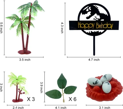 Miniatura 5 de 22 piezas de decoración de tarta de dinosaurio con huevos y árboles, decoración de tarta de dinosaurio, decoración de fiesta temática de baby