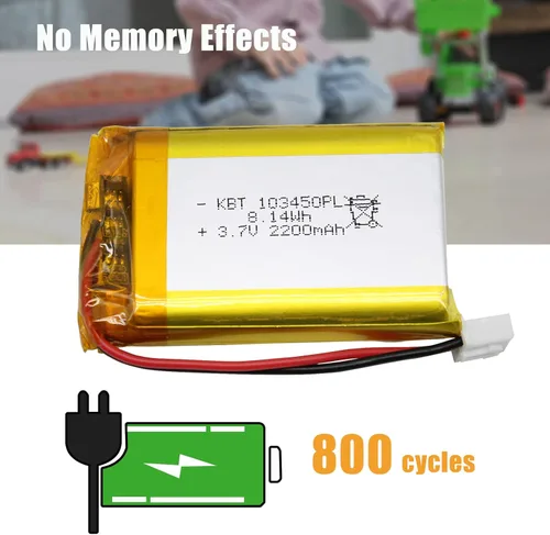 Miniatura 4 de Batería de polímero de litio KBT 3.7V 2200mAh: 103450 Baterías de repuesto de iones de litio recargables Lipo con conector JST