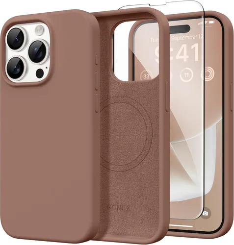 Miniatura 25 de GONEZ Funda de silicona para iPhone 14 Pro Max, compatible con MagSafe, con protector de pantalla + protector de lente de cámara, silicona líquida a