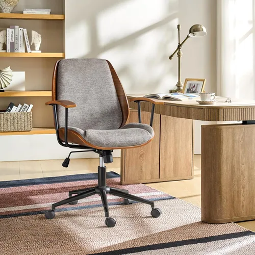 Miniatura 11 de La silla de oficina moderna que necesitas con tapicería de poliéster y madera curvada ergonómica. Silla giratoria de escritorio con altura ajustable