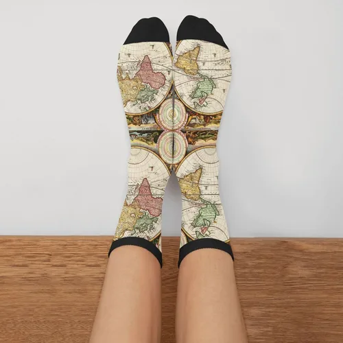 Miniatura 3 de Calcetines de vestir para hombre y mujer, diseño de mapa del mundo, dos hemisferios, historia antigua, calcetines de vestir, Negro