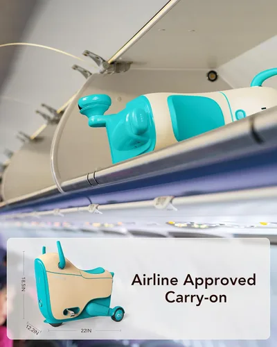 Miniatura 5 de Gyroor Juguete eléctrico para niños de 4 a 8 años, maleta de viaje en avión 2 en 1 con almacenamiento, 3 modos de velocidad, ruedas LED Azul