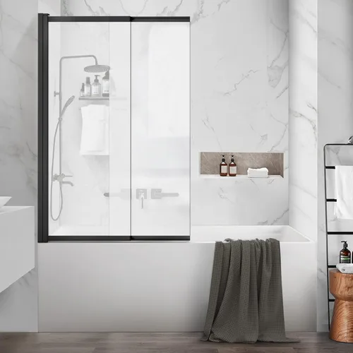 Miniatura 7 de Puerta de ducha con columpio para bañera, 30 pulgadas de ancho x 55 pulgadas de alto, puerta de baño con sello inferior, puerta de vidrio plegable
