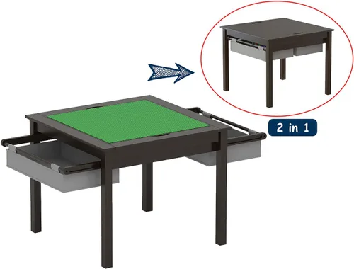 Miniatura 2 de UTEX Juego de mesa de construcción para niños 2 en 1 de madera con 2 sillas y cajones de almacenamiento, y base para legos integrada compatible