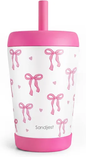 Miniatura 36 de Vaso de acero inoxidable aislado para niños con popote de silicona, taza para sorber de 12 onzas para niños (alfabeto)