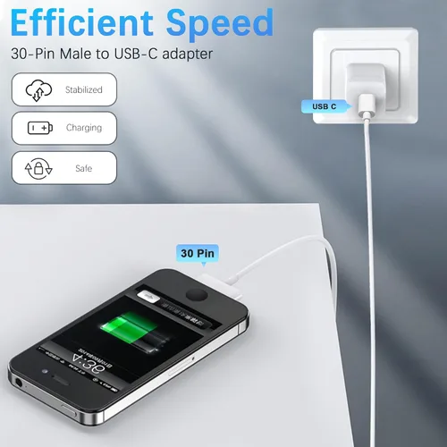 Miniatura 7 de Cable adaptador de 30 pines a USB C para iPhone, iPad, iPod, cable de datos de nueva generación, cable de carga de USB C a conector de base