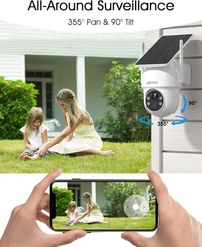Miniatura 3 de ANRAN Cámaras de seguridad solares inalámbricas para exteriores, cámaras 2K para seguridad del hogar con panel solar fijo, PTZ de 360°