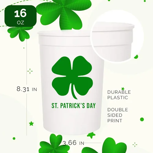 Miniatura 3 de Let's Get Lucky - Juego de tazas de plástico para el día de San Patricio, 12-16 onzas para recuerdos de fiesta y decoraciones temáticas de trébol