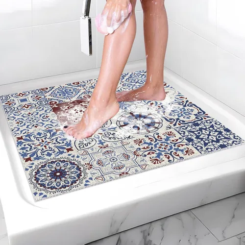 Miniatura 8 de Tapete de ducha antideslizante de 20 x 20 pulgadas, esponja de PVC para masaje, segura, antideslizante, cuadrado, tapete de baño de ducha suave