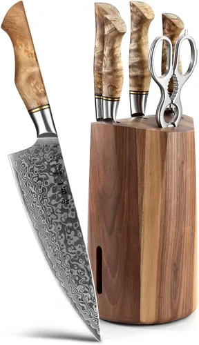Miniatura 14 de HEZHEN Cuchillo utilitario de 5 pulgadas con filo de navaja - Acero de Damasco con patrón de rosa multifuncional VG10 cuchillo profesional