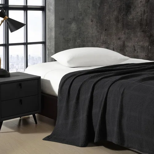 Miniatura 3 de Kenneth Cole - Manta tamaño King, manta de algodón 100% texturizado de rejilla de gofre para cama o sofá, ligera y transpirable para comodidad Negro