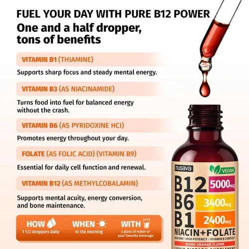 Miniatura 3 de Paquete de 2 gotas líquidas de vitamina B12 y B6, complejo de vitamina B sublingual B12 - Vitamina B 12 de 5000 mcg - B12 metilcobalamina